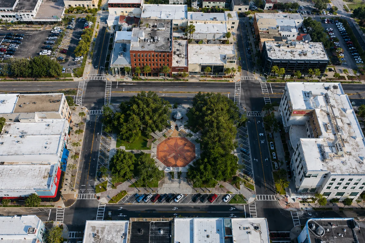 Downtown Ocala, Florida, aerial view of the town square